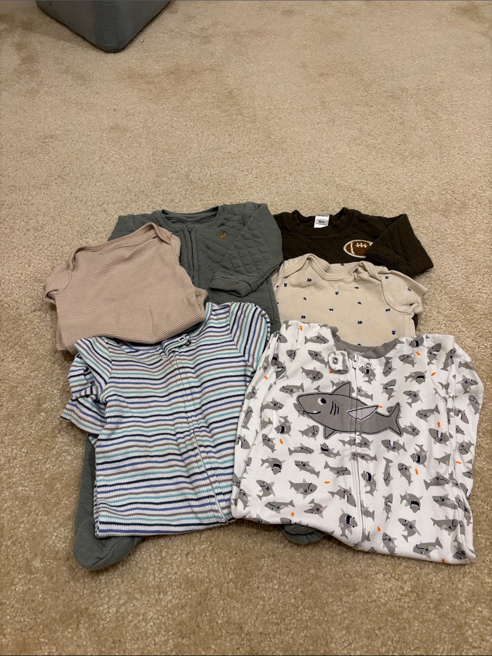 6 Baby Boy Bundle - Gray, Beige, Blue 6-9 month